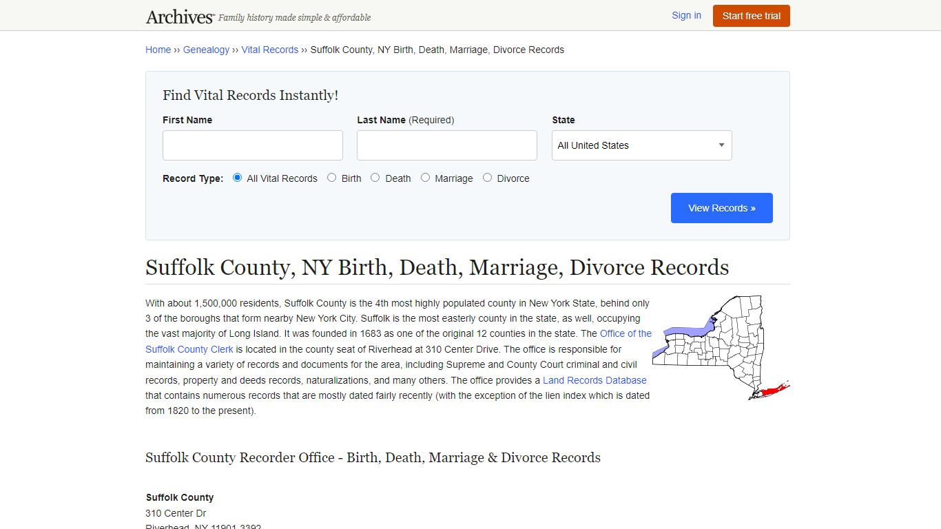 Suffolk County, NY Birth, Death, Marriage, Divorce Records - Archives.com